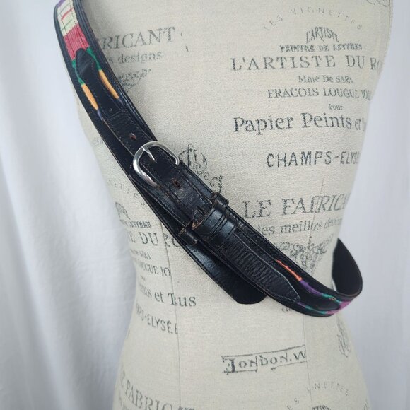 Vintage Western Textile Belt X Large Black Leather - Picture 2 of 9